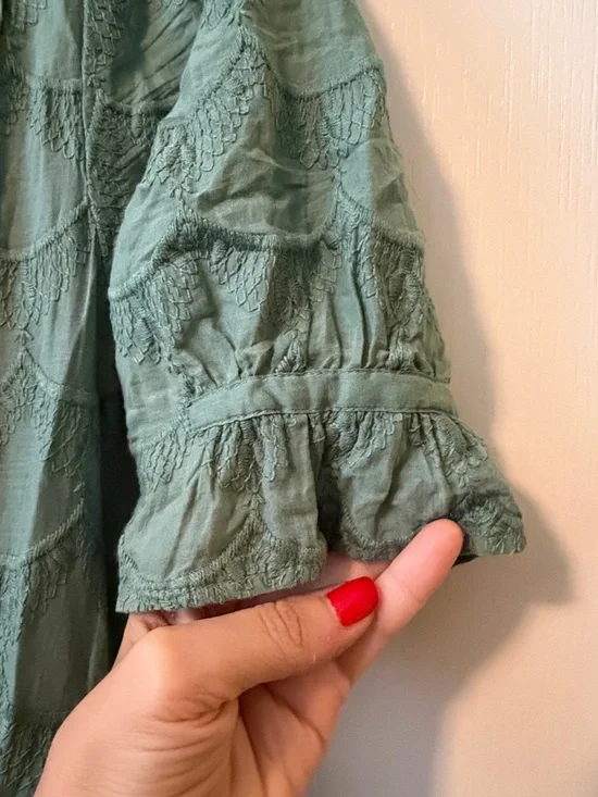 Anthropologie Green Textured Button-Front Midi Dress - Picture 5 of 6